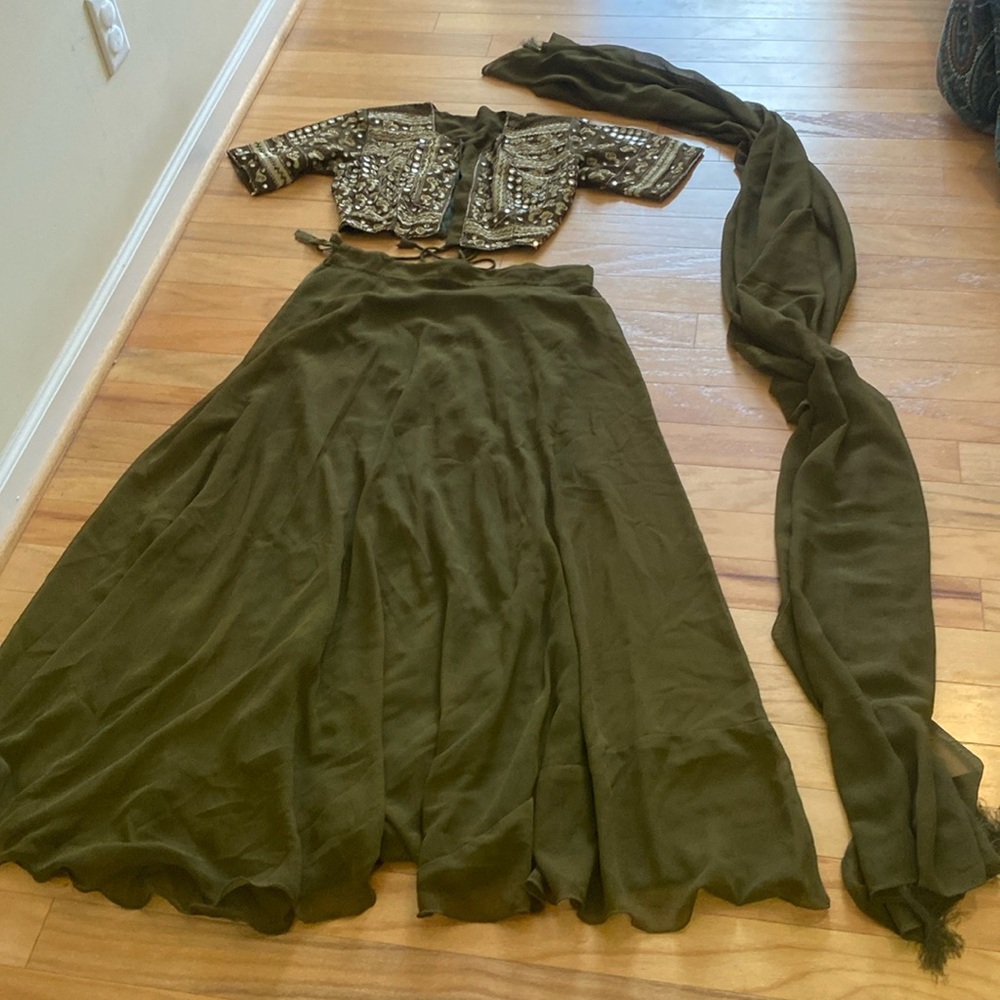 3 Piece Military Green Gold Embroidery Set L